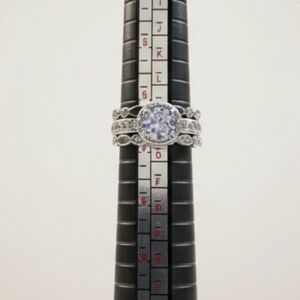 Silver-Tone Halo Cubic Zirconia Bridal Ring Set - White